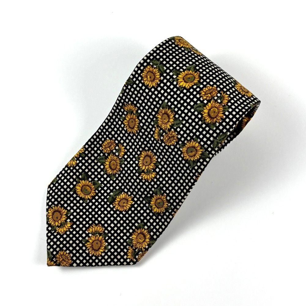 Tango‎ by Max Raab Mens Black Sunflower Gingham 100% Cotton Necktie